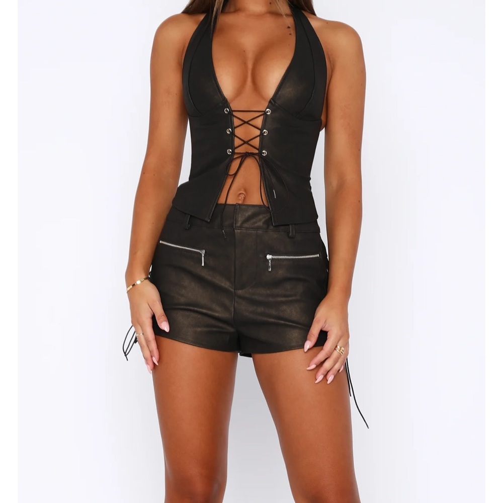 WHITE FOX NWT In The Air PU Top Chocolate Wash With Matching Shorts